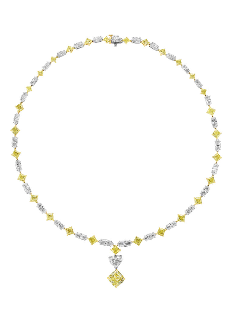 Fancy Yellow Cushion Marquise Diamond Necklace Ses Creations