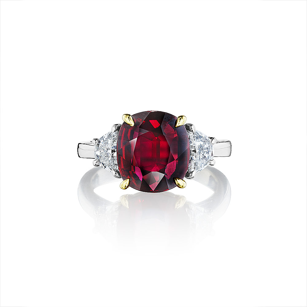 Cushion Ruby & Halfmoon Diamond Ring – SES Creations