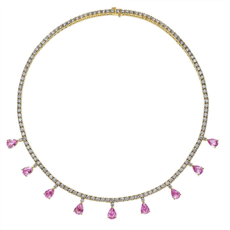 Pear Shape Pink Sapphire & Round Diamond Necklace – SES Creations