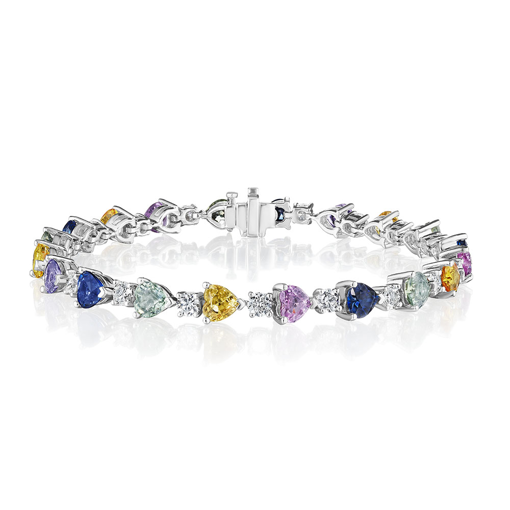 13.45ct Mixed Color Heart Shape Sapphire & Diamond Bracelet – SES Creations