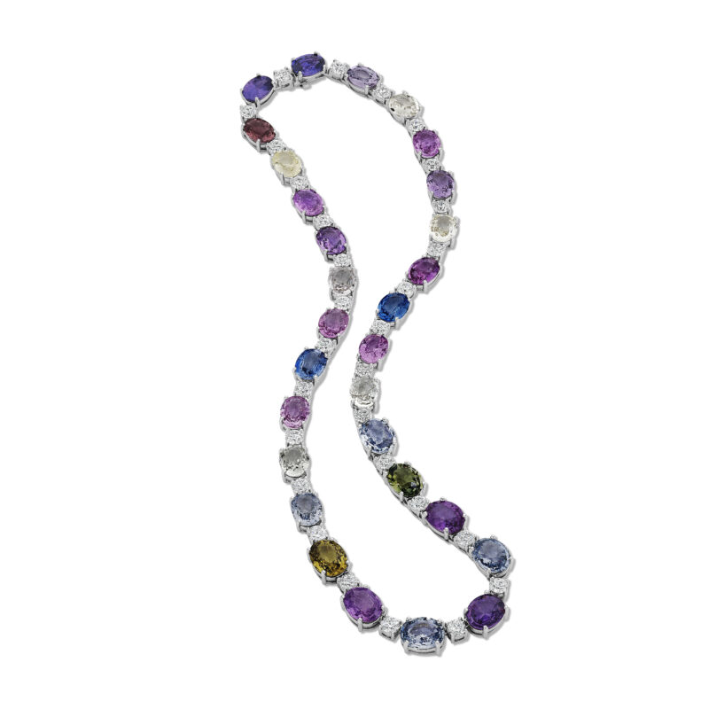 Multi Color Sapphire & Round Diamond Necklace – SES Creations