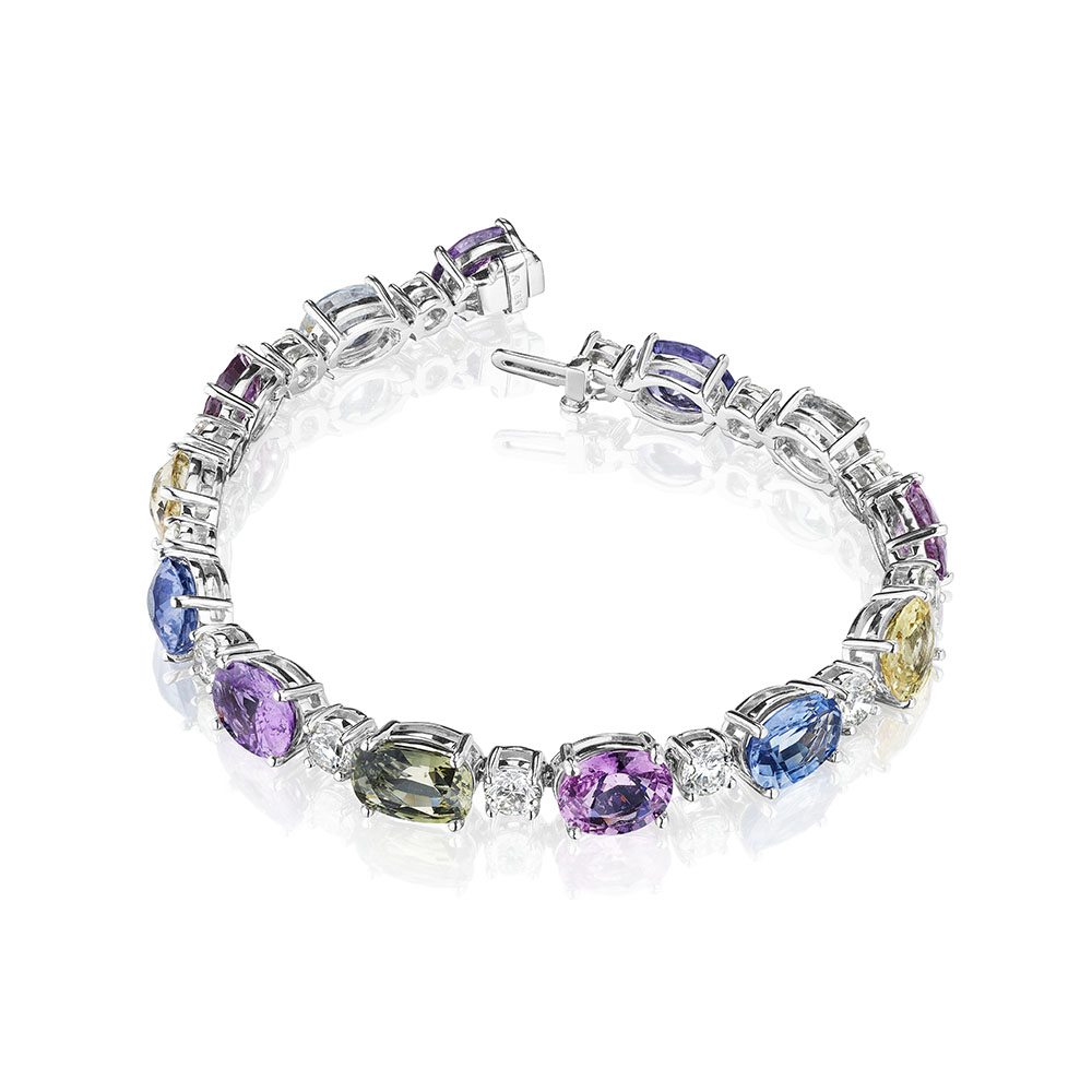 Multi Color Oval Sapphire & Round Diamond Bracelet – SES Creations
