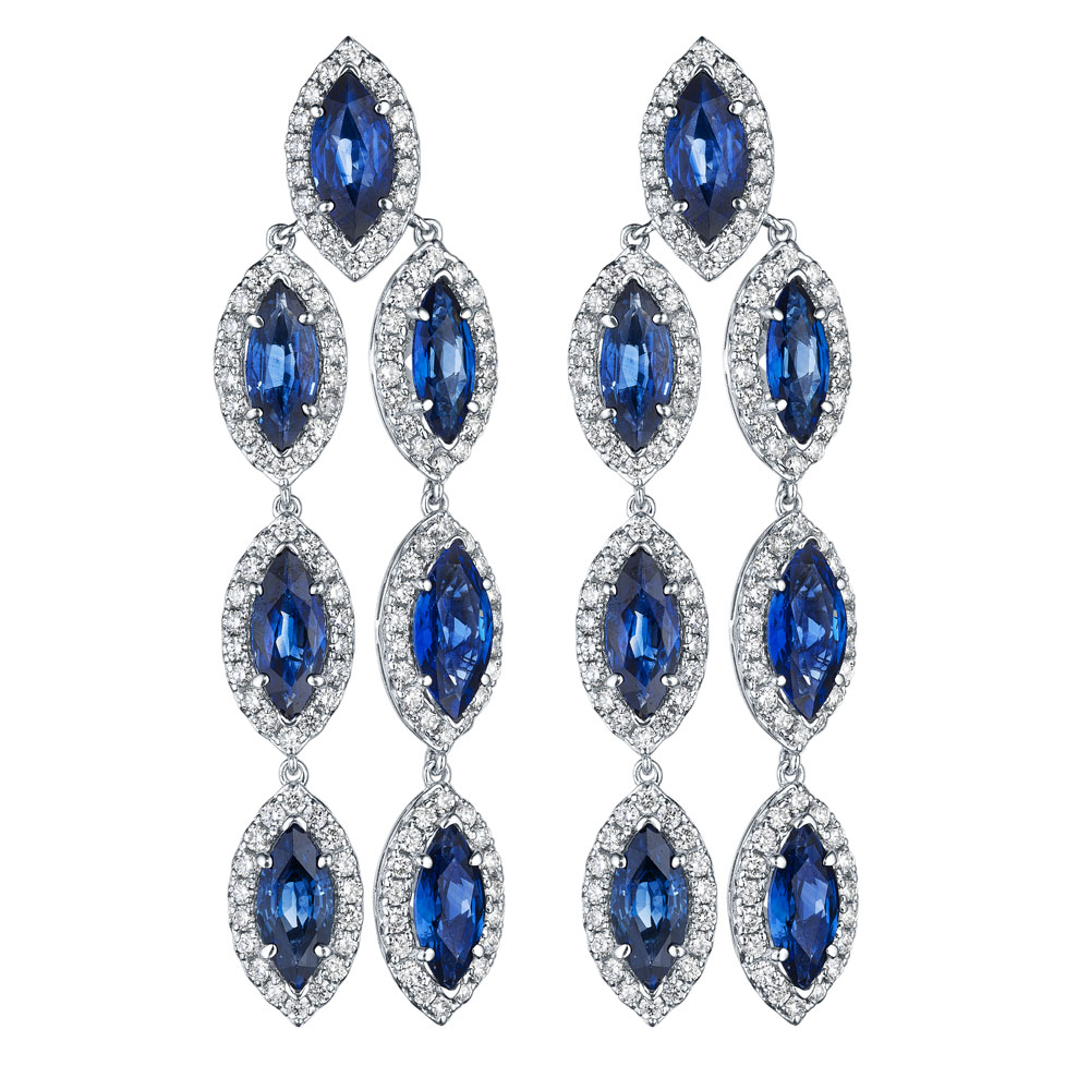 Sapphire Marquise & Round Diamond Halo Earrings – SES Creations