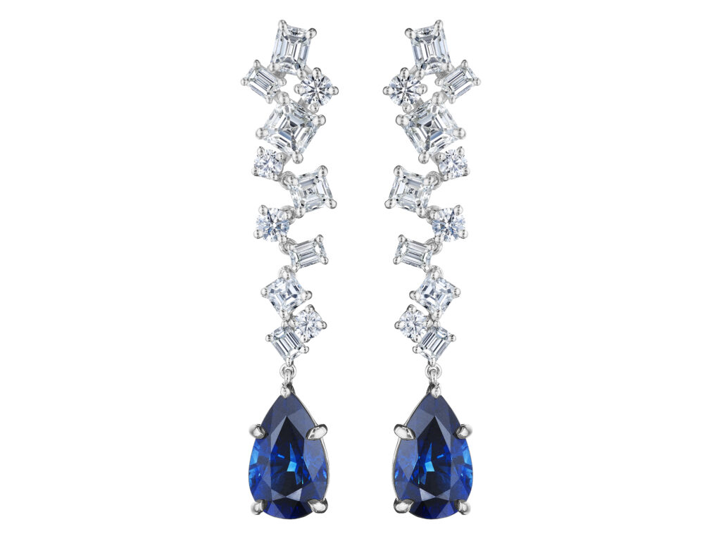 Pear Shape Sapphire & Mixed Diamond Earrings – SES Creations