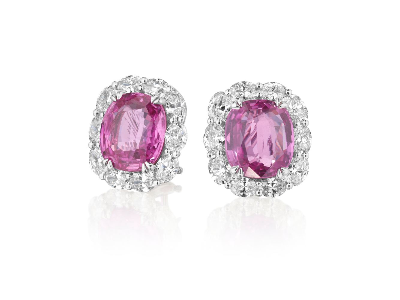 Cushion Cut Pink Sapphire & Oval Diamond Earrings – SES Creations